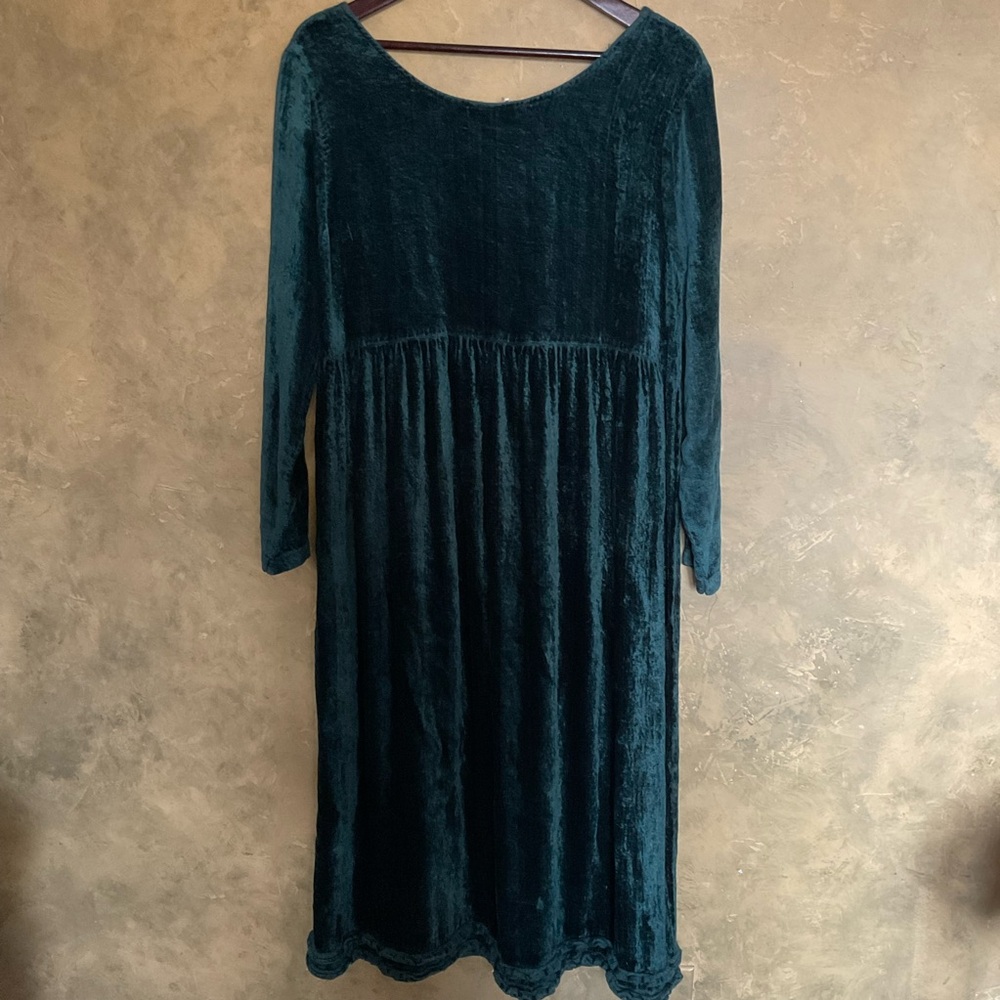 Le Chateau | Vintage 90s Crushed Velvet Maxi Dress | Teal Babydoll | M - Picture 2 of 7